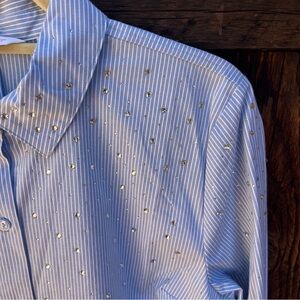 Isaac Mizrahi Light Blue Pinstripe Shirt w. Rhinestones Sz S